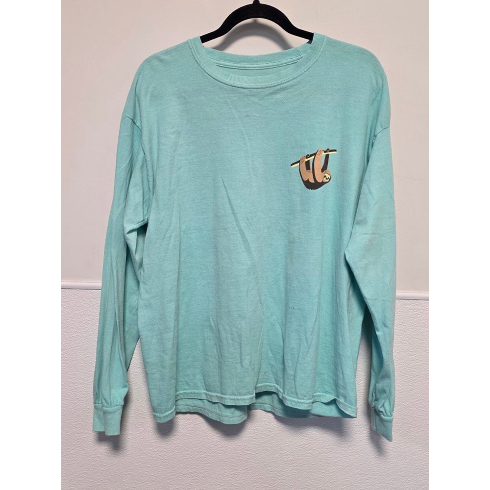 Womens Benny Belle Teal Pink Sloth Graphic Long Sleeve Tee 1X runs small like L
